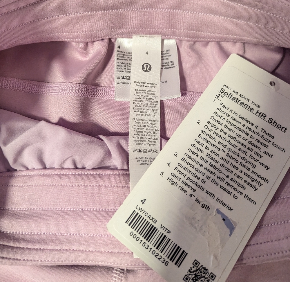π Lululemon Softstreme High-Rise 4" Shorts β’ VITA PINK β’ Size 4 β’ NWT - Picture 4 of 5